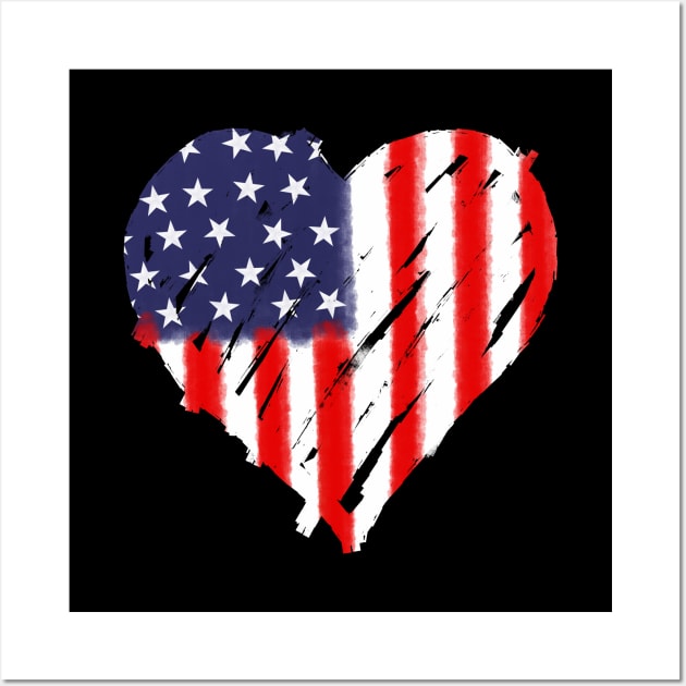 American Flag Heart Abstract 4th Of July Gift Wall Art by teeleoshirts